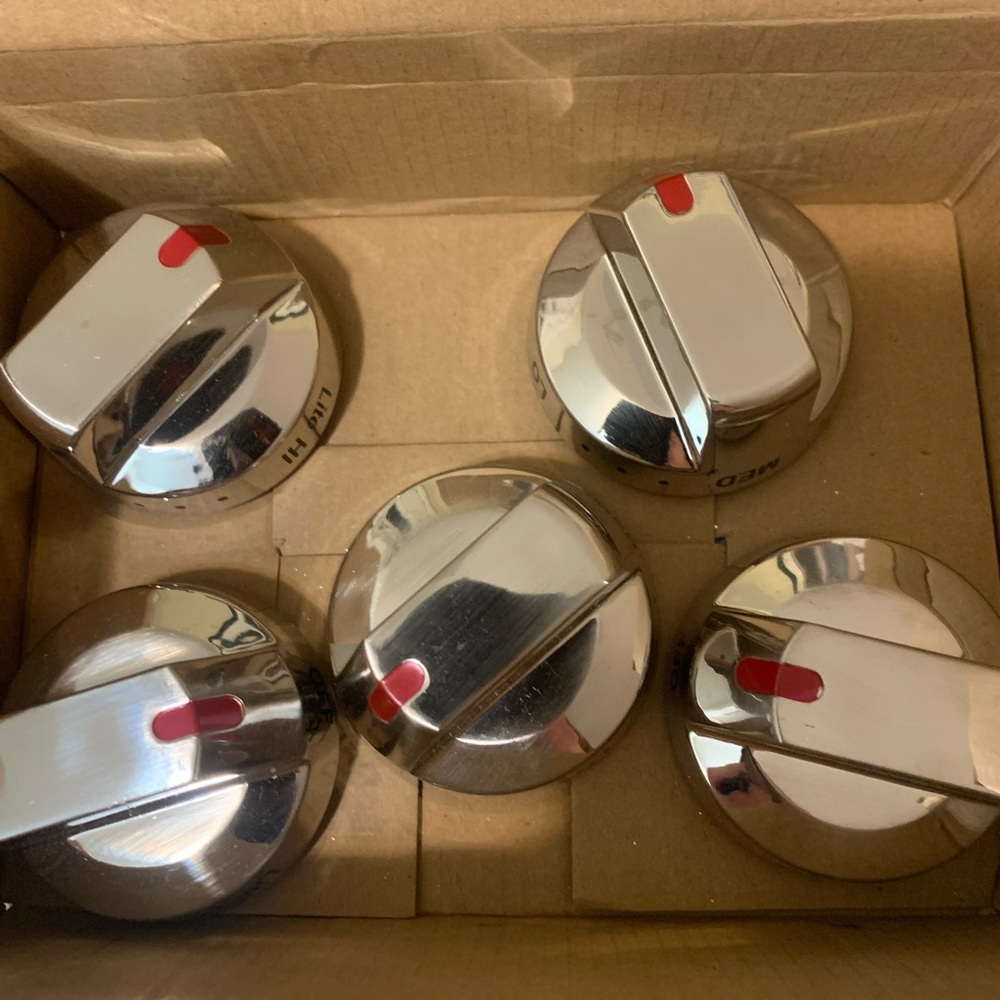 Stainless Steel Stove Knobs with Red Accents